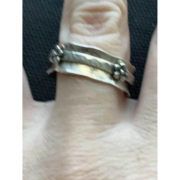 PZ Israel 925 Sterling Silver Spinner Ring Floral Size 9 Vintage Estate Jewelry - Picture 6 of 7